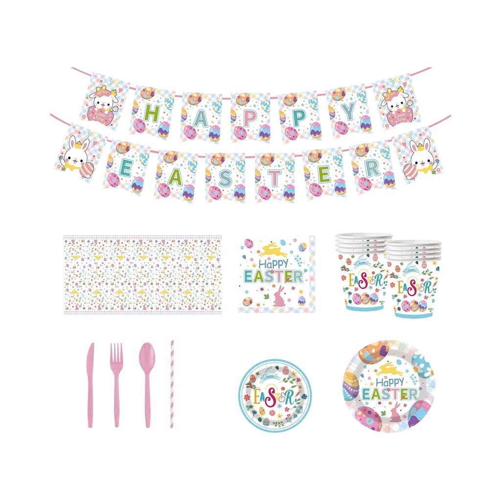 Ostern-Thema Party Party Ostereier-Druck Einweg-Pappteller, Taschentuchbecher Tischgeschirr-Set