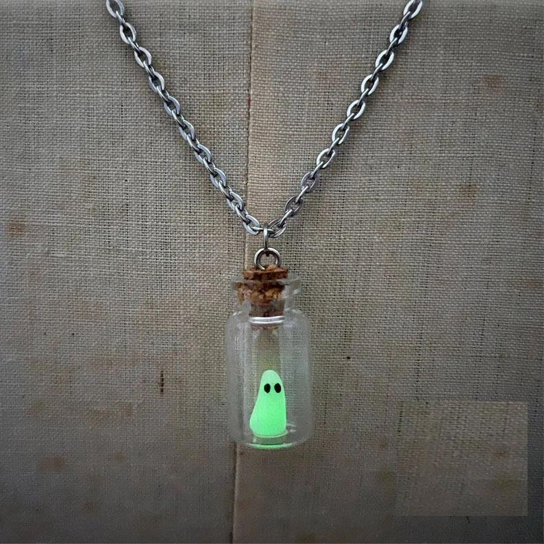 

Fashionable Fun And Ghost Bottle Accessory Set Perfect For Halloween And Wear Everyday Ghost Bottle Necklace