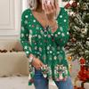 Women Autumn Christmas Printed Long Sleeve T-Shirts  Loose V-Neck Plus Size Tee Shirt Tops Comfy Blouse