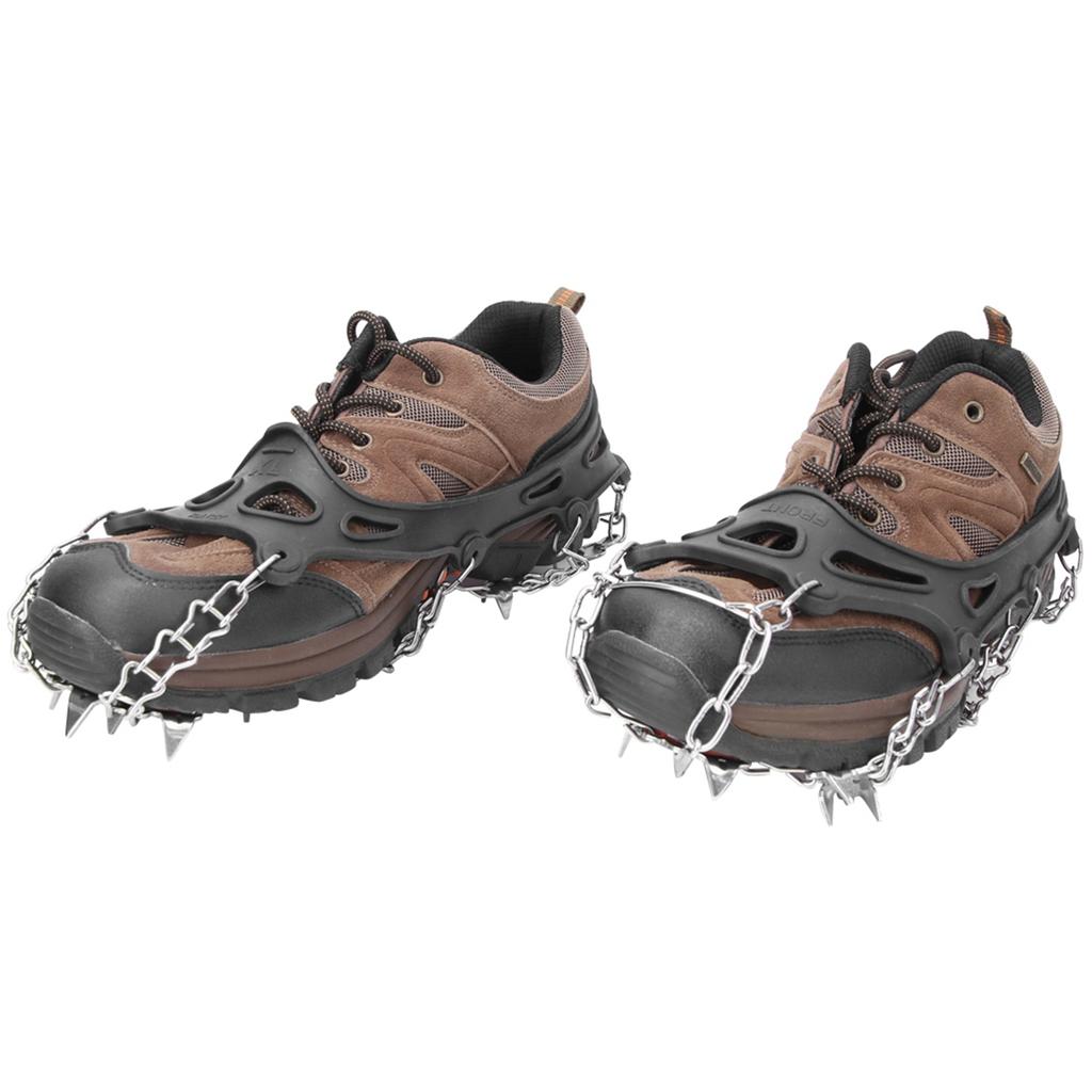 A Pair 19 Teeth Outdoor Climbing Ice Crampons Stainless Steel Welding Anti-Slip Shoe Snow Grips Spikes Cleats(XL 19 Teeth)