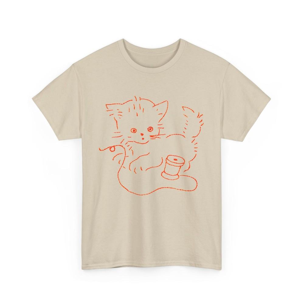 

vintage graphic kitten with string reproduction tshirt 3XL