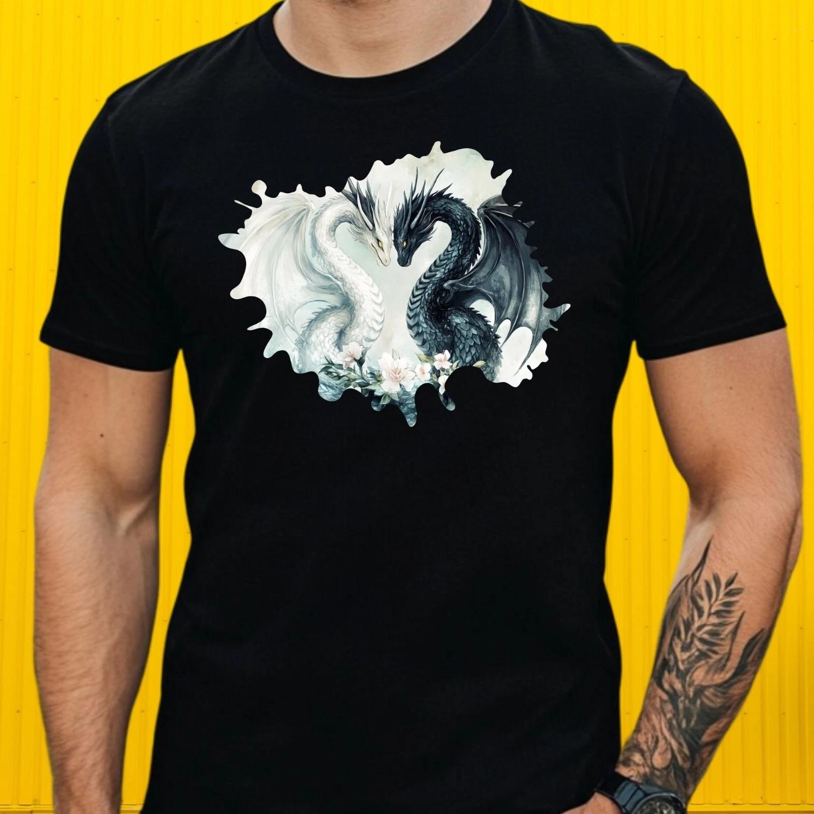 T-Shirt Herren Weißer und schwarzer Drache Motiv Baumwolle Größe S bis 5XL XXXL