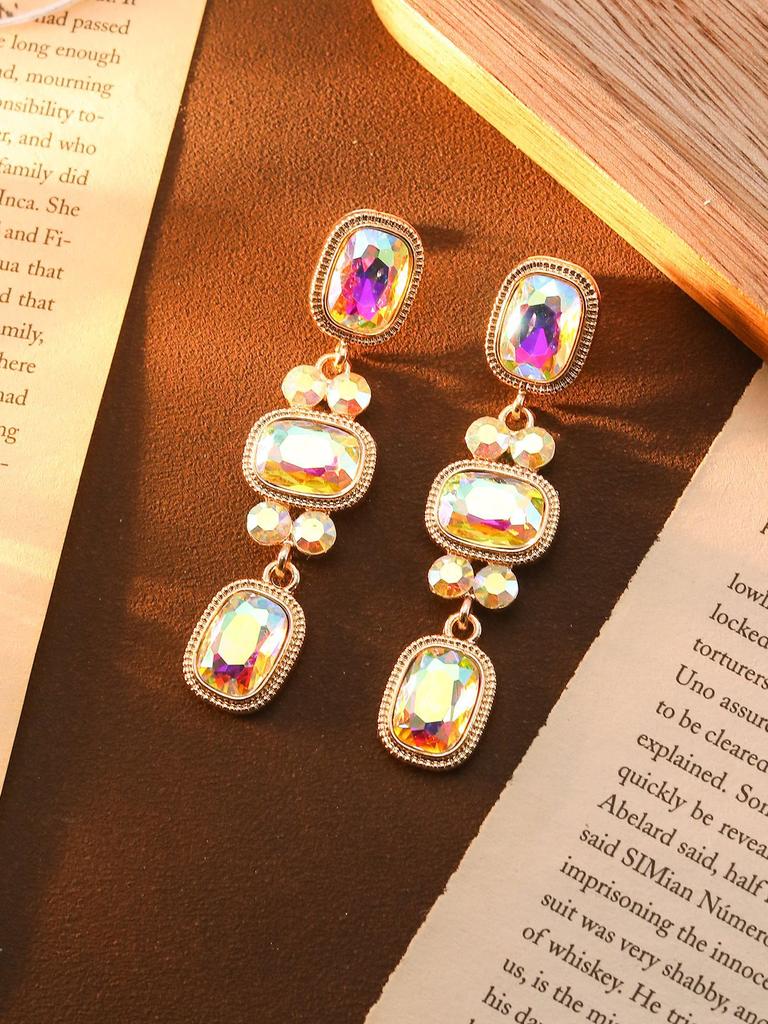 Earrings Bohemian Ethnic Style Earrings Diamond Turquoise Hollow Earrings Women'S Retro Versatile Earrings