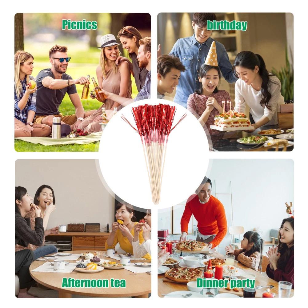 100Pcs/Set Disposable Fruit Dessert Sticks Food Grade Forks Buffet Salad Dessert Cocktail Sticks Birthday Party Wedding Decor
