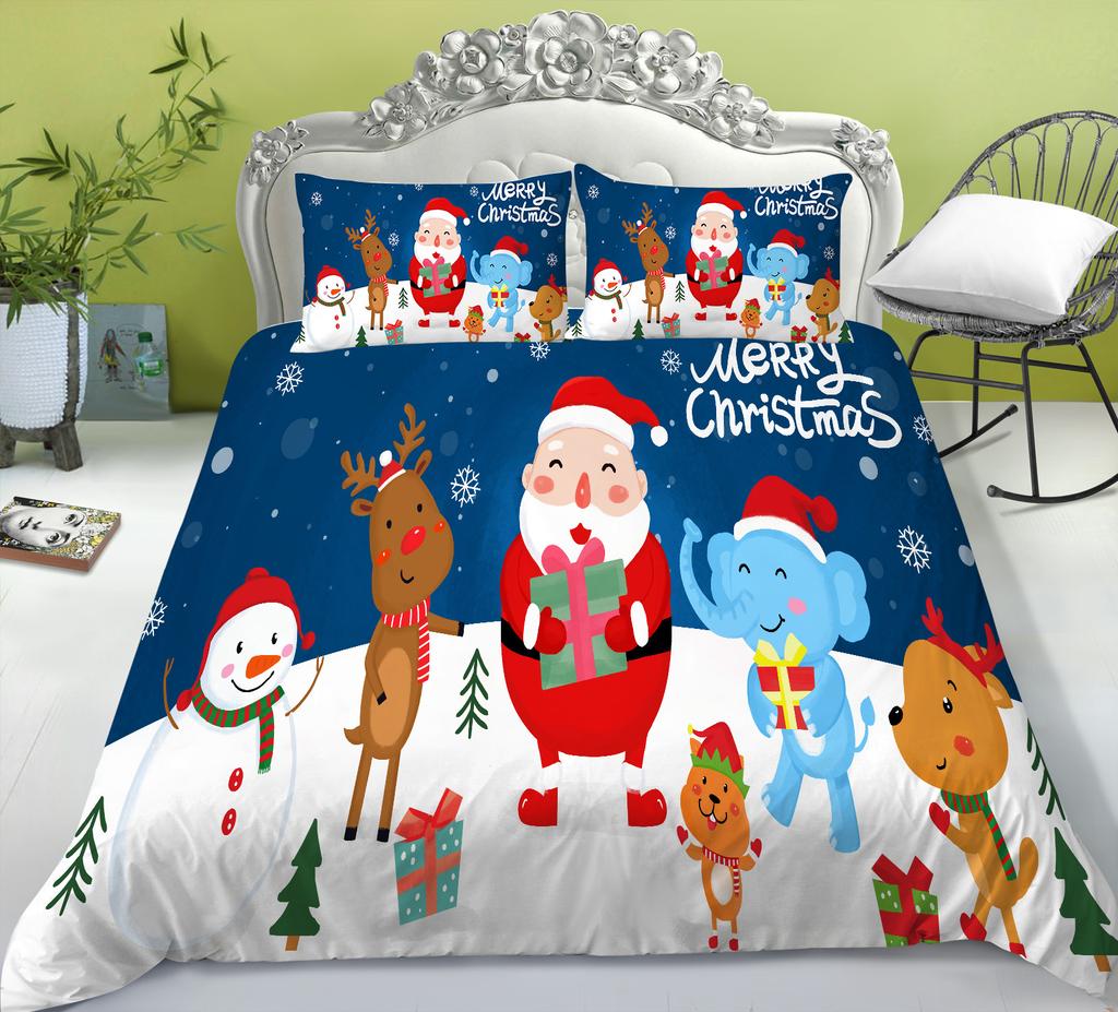 Christmas Quilt Cover Pillowcase Three-Piece Children'S Holiday Gift Cartoon Digital Printing Polyester