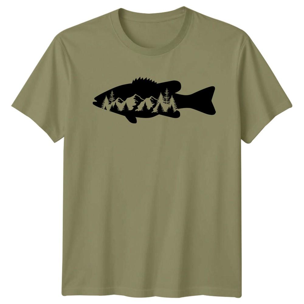 Fish Silhouette Mountain Scene Fishing Unisexs TShirt Outdoors Tee