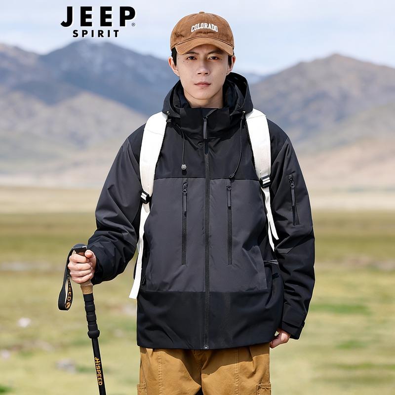 JEEP SPIRIT Men s Color-Block Outdoor Hooded Jacket 2XL