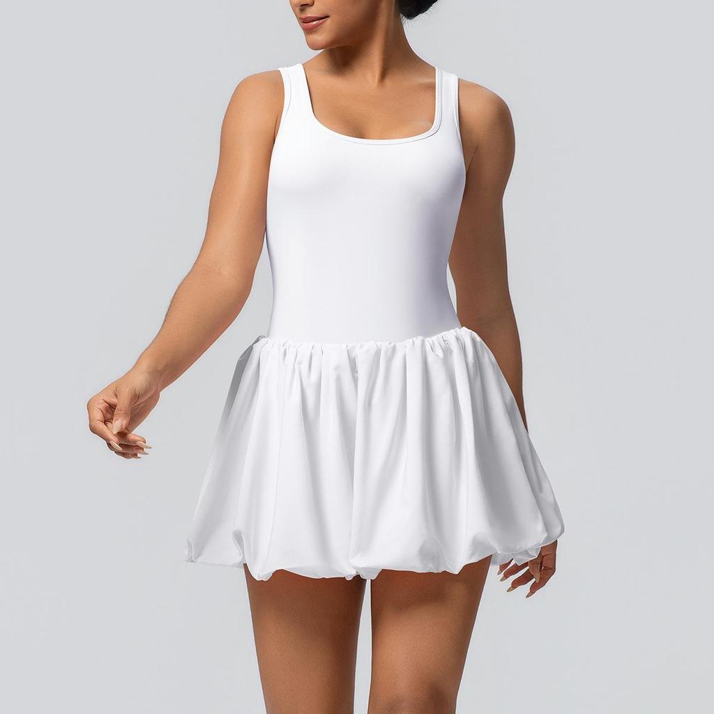 NEW Bare Feel Sports Dress with Pocket,anti-exposure,tennis Wear with Bra Pads,gym Suit,yoga,running, Sports Trends, Cycling Dress White