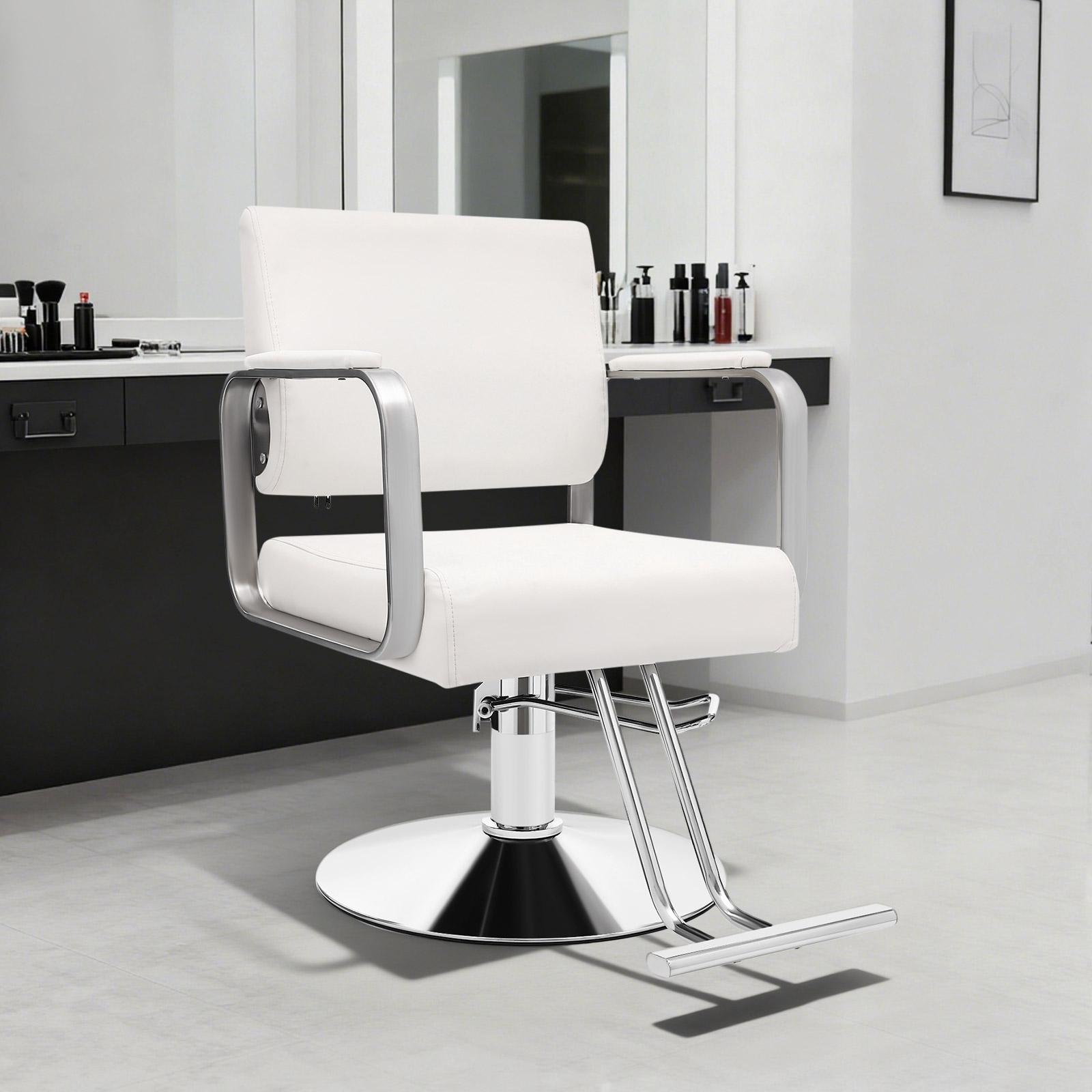 

Профессиональное современное салонное кресло с вращением на 360°, Регулируемое кресло парикмахера с серебристым каркасом, Салонная мебель для парикмахерских станций