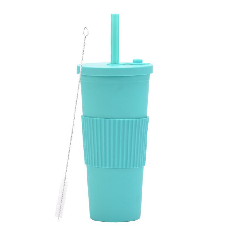 2025 Large Capacity Double Layer Plastic Cup Large Hole Straw Pearl Boba Milk Tea Cup Portable Outdoor Straw Cup