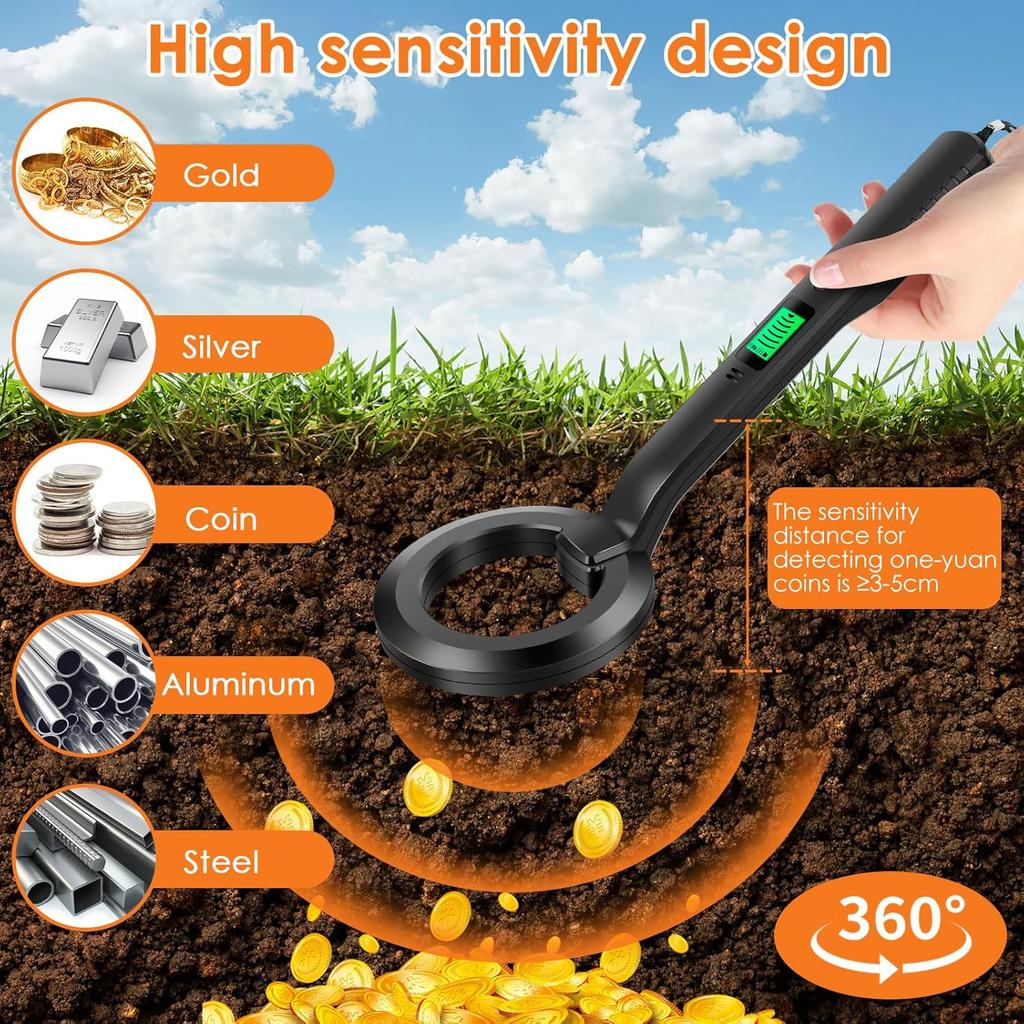 Metal Detector, IP54 Waterproof Portable High Sensitivity 360 Scanning Handheld Metal Detector, Metal Treasure Finder for Metal Object