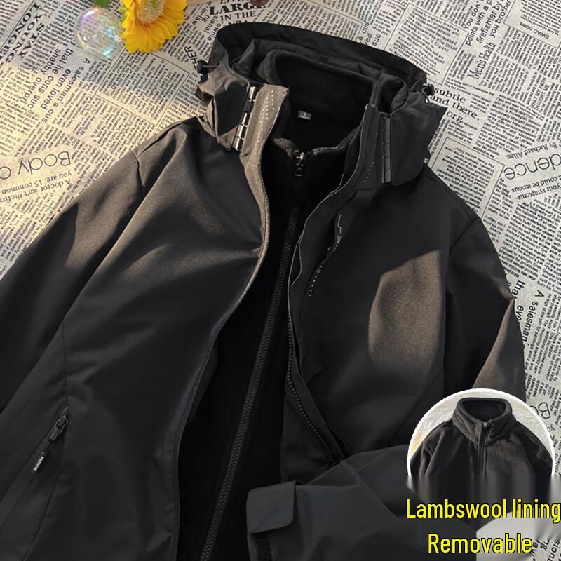 JIAOXIU Unisex Autumn Winter Outdoor 3-in-1 Detachable Hooded Jacket M