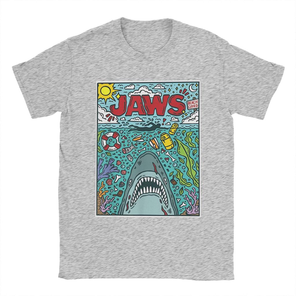 Jaws 50th Anniversary Poster Comic Cotton T Shirt For Men Summer Movie Graphic Aesthetic T Shirts O Neck Tees Big Size Tops