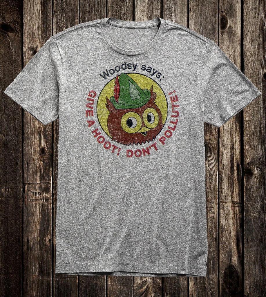 Hot Rod T Shirt Tee Nostalgia Antique Ad Art Woodsy Owl Give a Hoot Dont Pollute