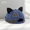 Unisex Cotton Cat Ears Brimless Hat Breathable Washed Old Beanie Hat Solid Color Beanie Cap