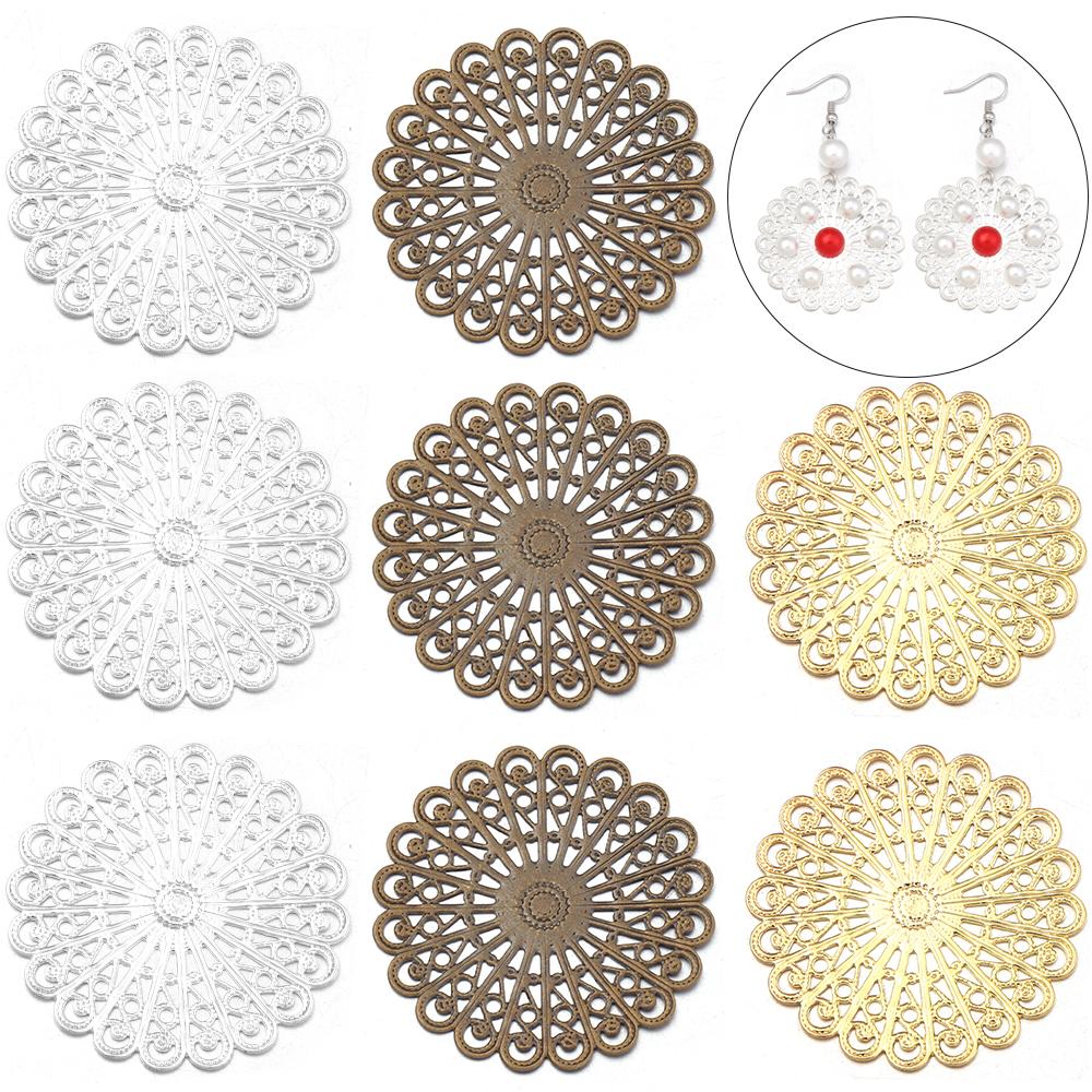 10pcs Filigree Flower Wraps 38mm Metal Copper Round Flower Pieces Connectors For Jewelry Making DIY Home Crafts Gifts Decoration