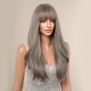 EASIHAIR Długie proste peruki z grzywką Szare syntetyczne peruki dla kobiet Codzienne peruki cosplay Peruki z włókien odpornych na ciepło