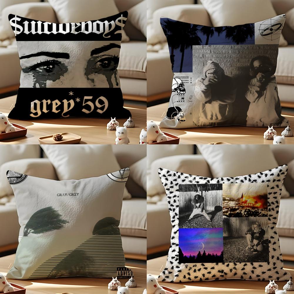 Home Decoration S-Suicideboys G59 Cushion Cover Anti-dustmite Pillowcase Invisible Zipper Silky Short Plush Sofa Cushion Cover