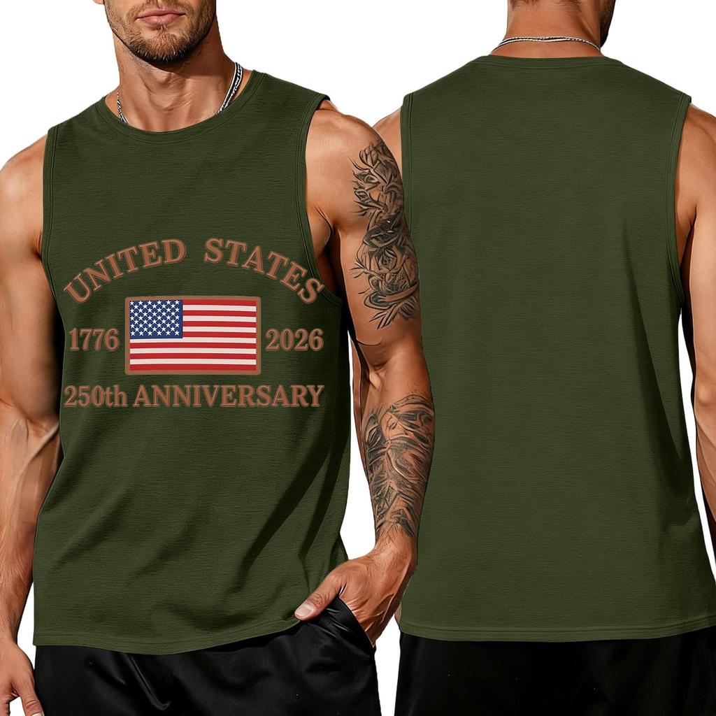 Men's Sleeveless Tank Top Loose Fit Casual Summer Muscle Shirt United States Flag Print 250th Anniversary Graphic Sleeveless Tee
