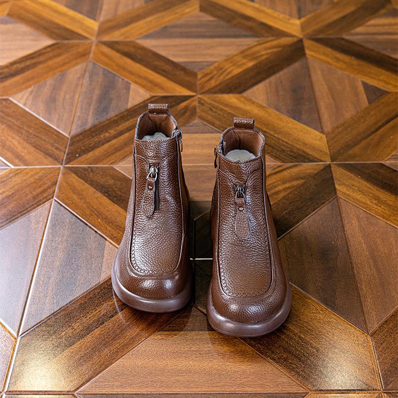 The first layer of cowhide British leather short boots for women's autumn and winter new thick-soled Martin boots for women's thin front zipper casua