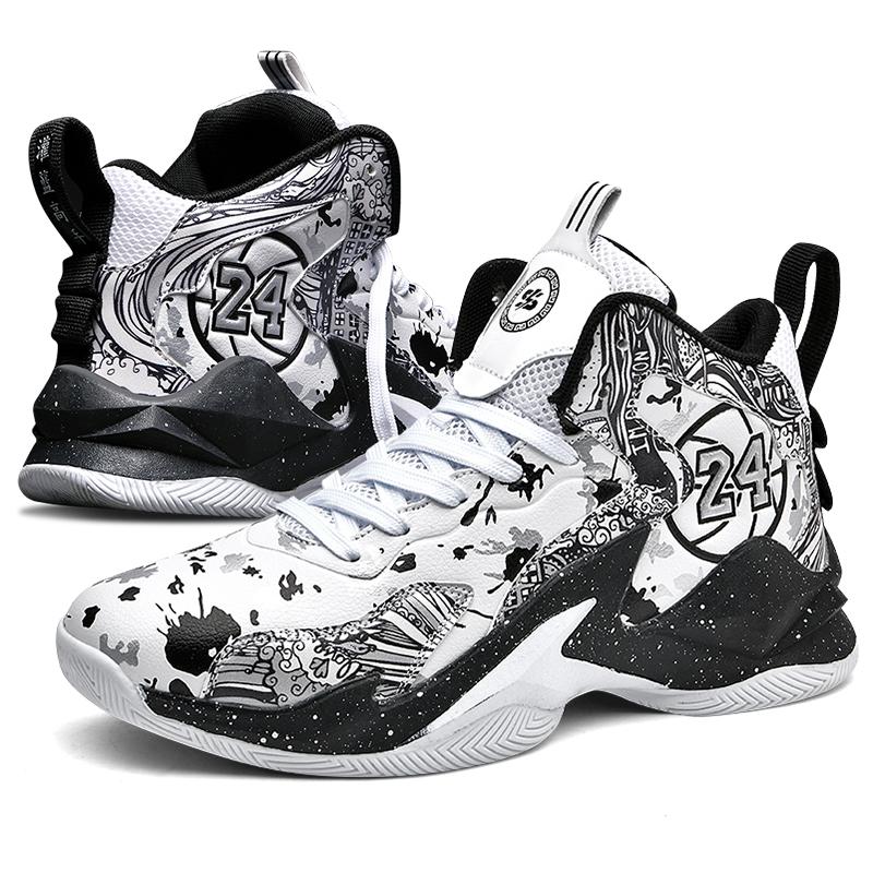 Men's Basketball Shoes No-Slip Breathable Outdoor Shoes Fashion Graffiti Training Shoes