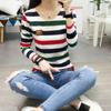 Women T-shirt Striped Long Sleeve Cotton Slim Round Collar Shirt Casual Women Tops