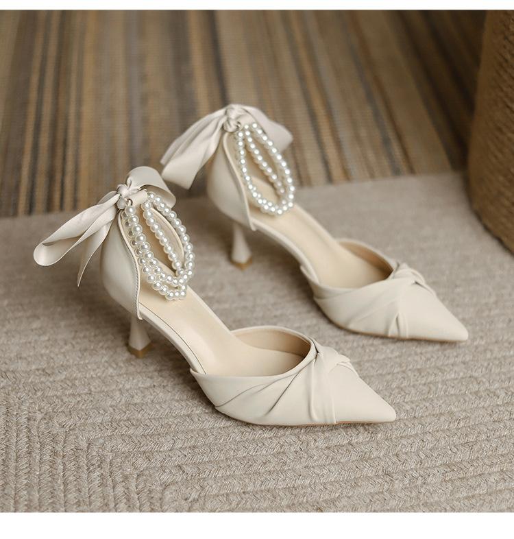 Fashion Temperament Single Shoes Spring New Pearl Pointed Head Shallow Mouth Stiletto with High Heels