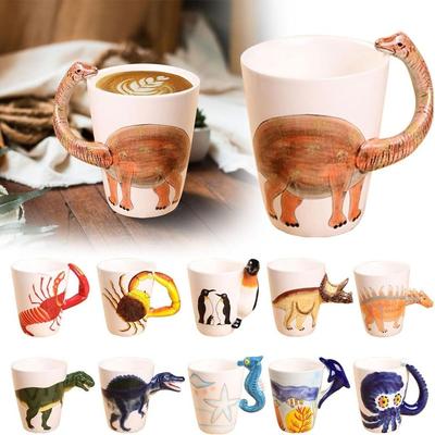 3D Stereoskopische Keramiktasse Neu mit Henkel Malereien Tierbecher Triceratops Krabbe Frühstückstasse für Tee/Kaffee/Milch Tasse