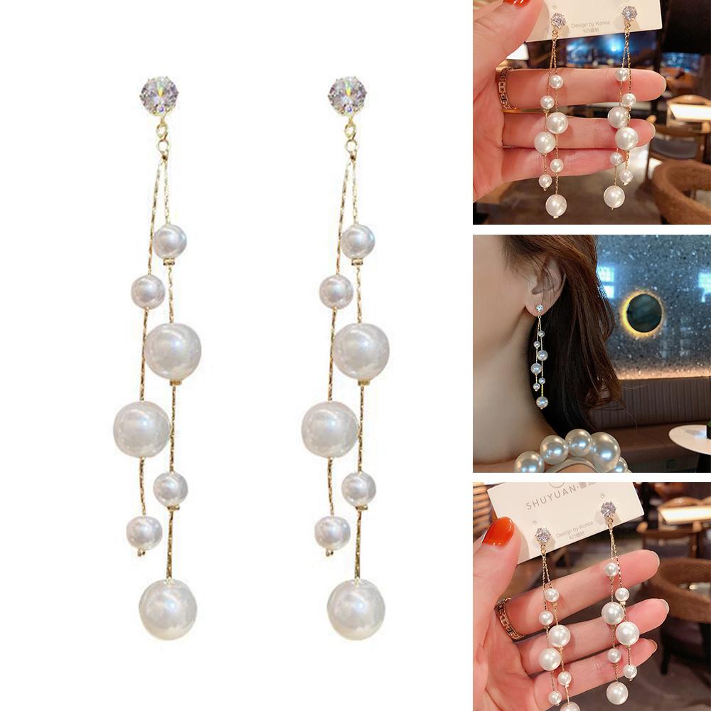 Hypoallergenic Elegant Wedding Earrings Sparkly White Faux Pearls Dangle Drop Earrings for Women Girls Bridal Christmas Gift