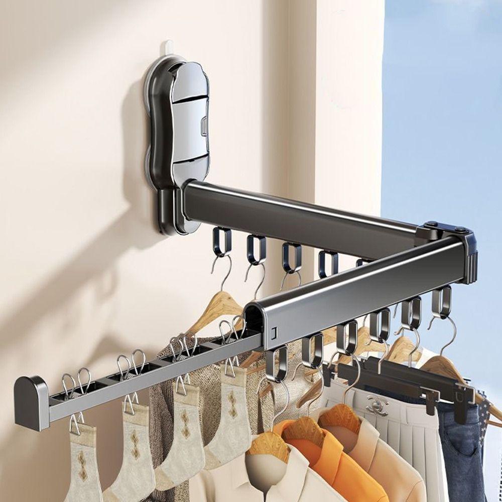 Large Capacity Folding Clothes Rack Wall Mounted Laundry Hanger Clothes Drying Rack  Towels