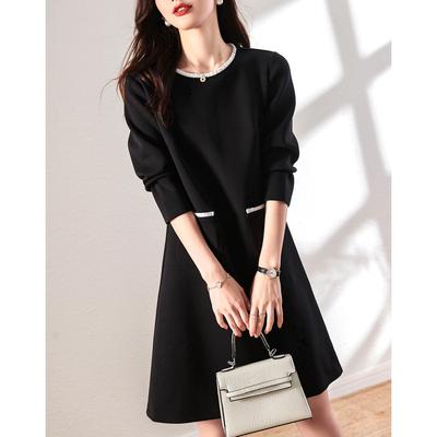 Autumn and Winter Retro Sense Waisted Thin Temperament Black Dress