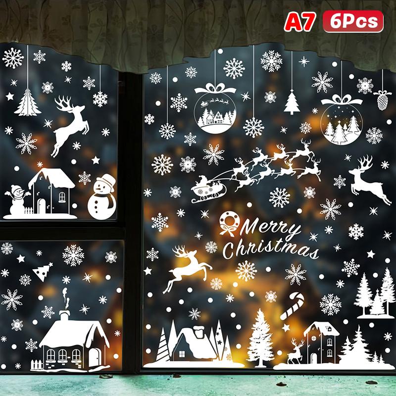 Weihnachtsfensteraufkleber Blauer Elch Statische Aufkleber Schneemann Schneeflocke Wandaufkleber Abziehbilder Frohe Weihnachten Feiertagsparty Aufkleber