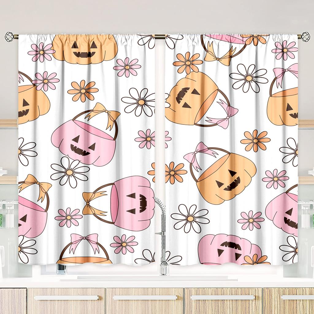 2 kusy - Halloween - Tištěný závěs - Polyesterový materiál - vhodný do ložnice, obývacího pokoje, pracovny, soukromý závěs