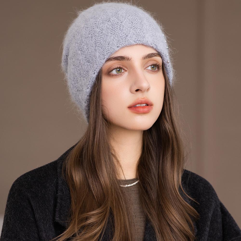 New Style Winter Women Hat Decorate Beanie Hat Rabbit Fur Blend Warm Winter Cap Y2K Female Casual Streetwear Knitted Hat