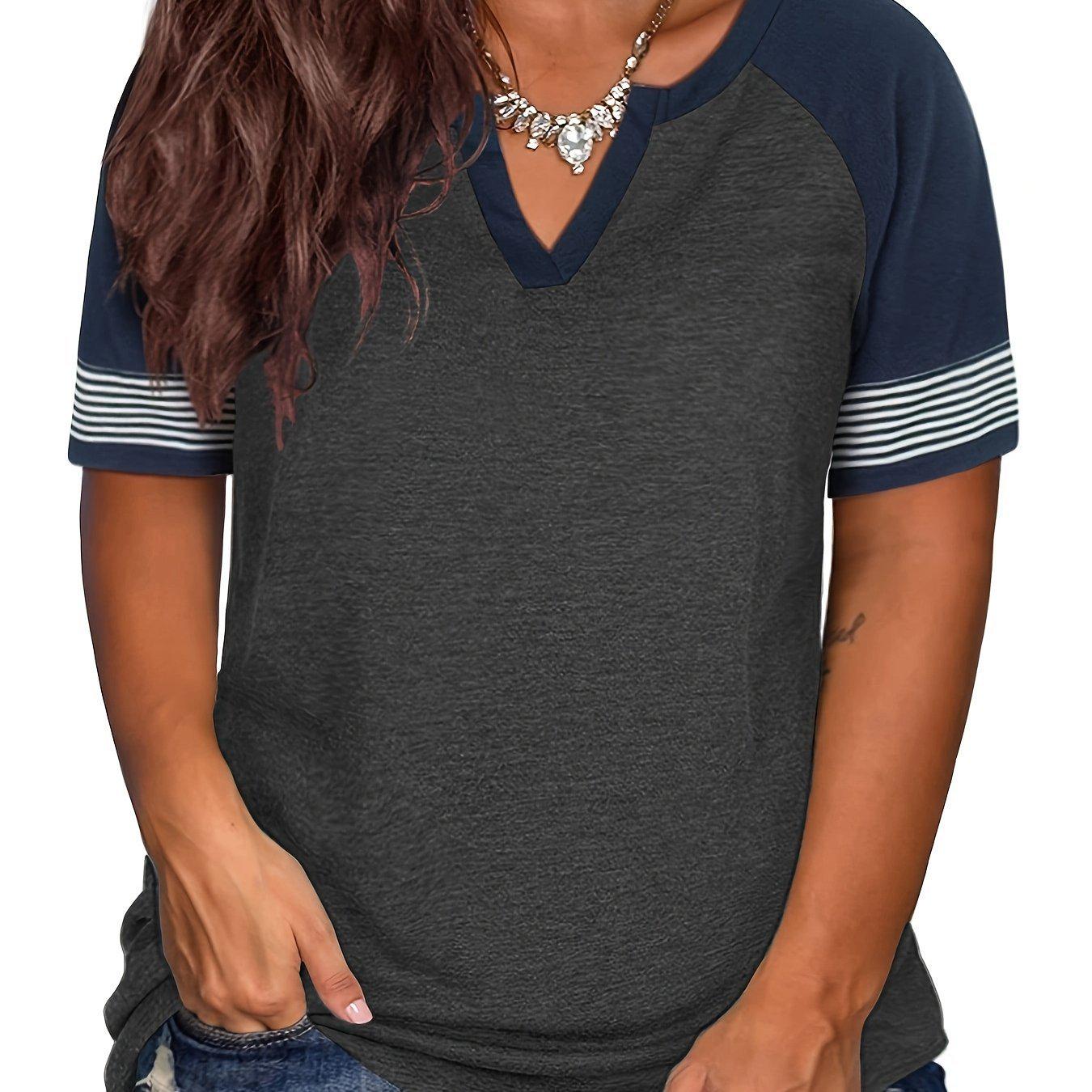 European & American Hot-Selling V-Neck Striped T-Shirt 2XL серый
