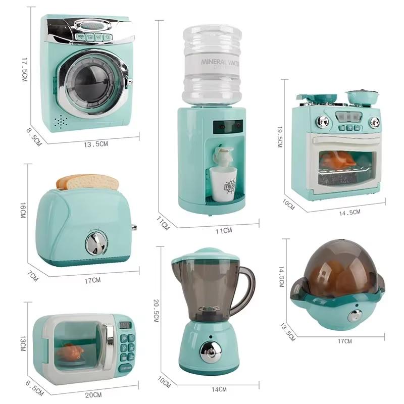 Kitchen Toys Set Kids Pretend Play Home Appliances Washing Machine Toaster Microwave Juicer Egg Cooker Girls Boys Play House Toy