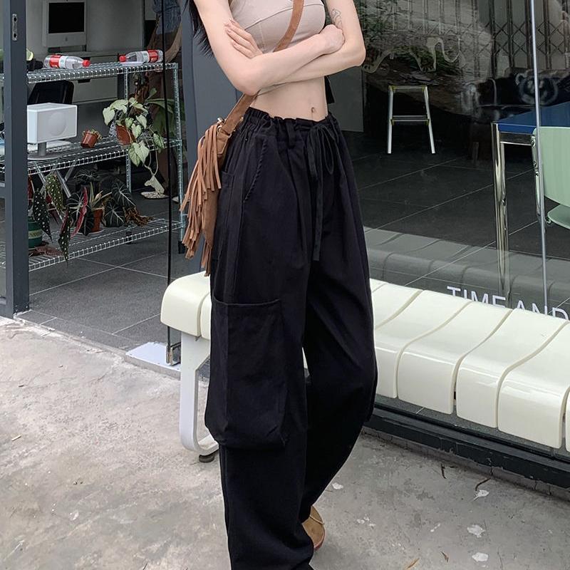 Grau Amerikanischer Herbst Süß Cooles Mädchen Rosa Lockeres Design Retro Nische Lässige Weitbeinige Hose Damenbekleidung Cargo Y2k