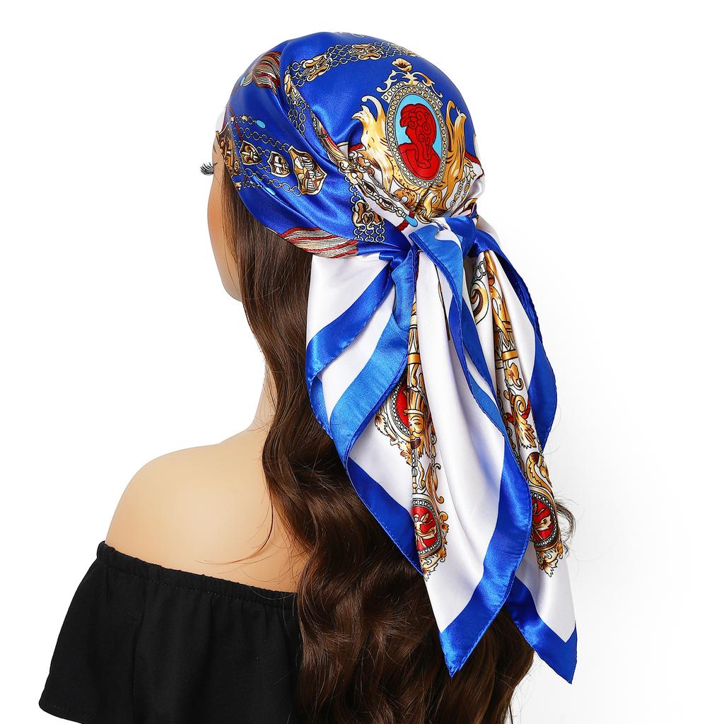 new 90*90cm Vintage Flowers Square Scarf Women Silk Shawl Neckerchief Female Print Headband Head Wraps Foulard Hijab Hair Bands