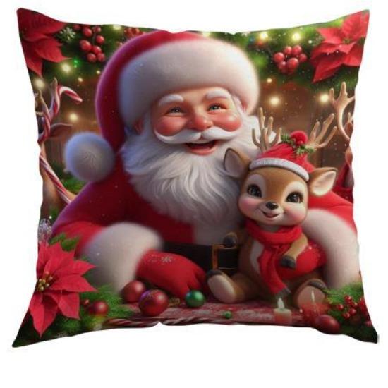 

Рождественская наволочка Праздничное украшение Стиль масляной живописи Реалистичная наволочка для диванной подушки Подушка для спальни 45*45cm