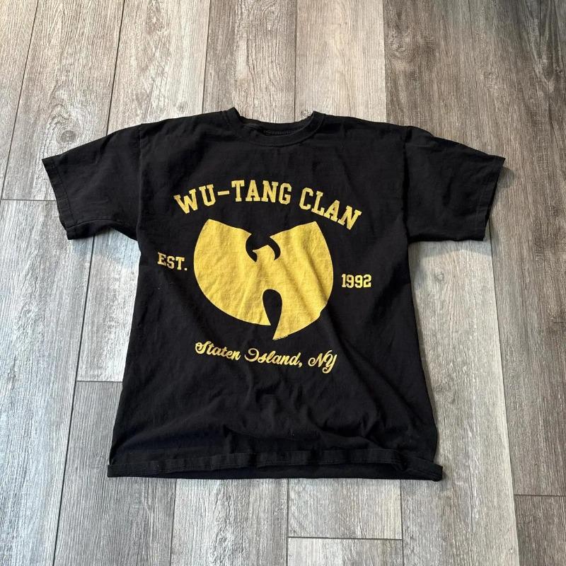 Wu-Tang Clan Black & Yellow Tee Men Cotton Oversized Short Sleeve Street Hip Hop Rap Wu Tang Top Tee Male Clothing S