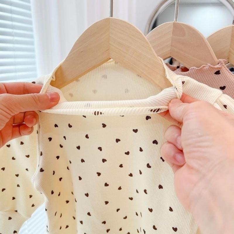 Baby Girl Long Sleeved Top Children's T-Shirt Puff Sleeve Heart-Shaped Printed Kids Top