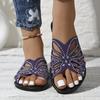 Women's Rhinestone Butterfly Slip-On - Sparkling Open-Toe Faux Cover Slippers with Rhinestone-Adorned Strap,B Party Wedding Beach Shoes