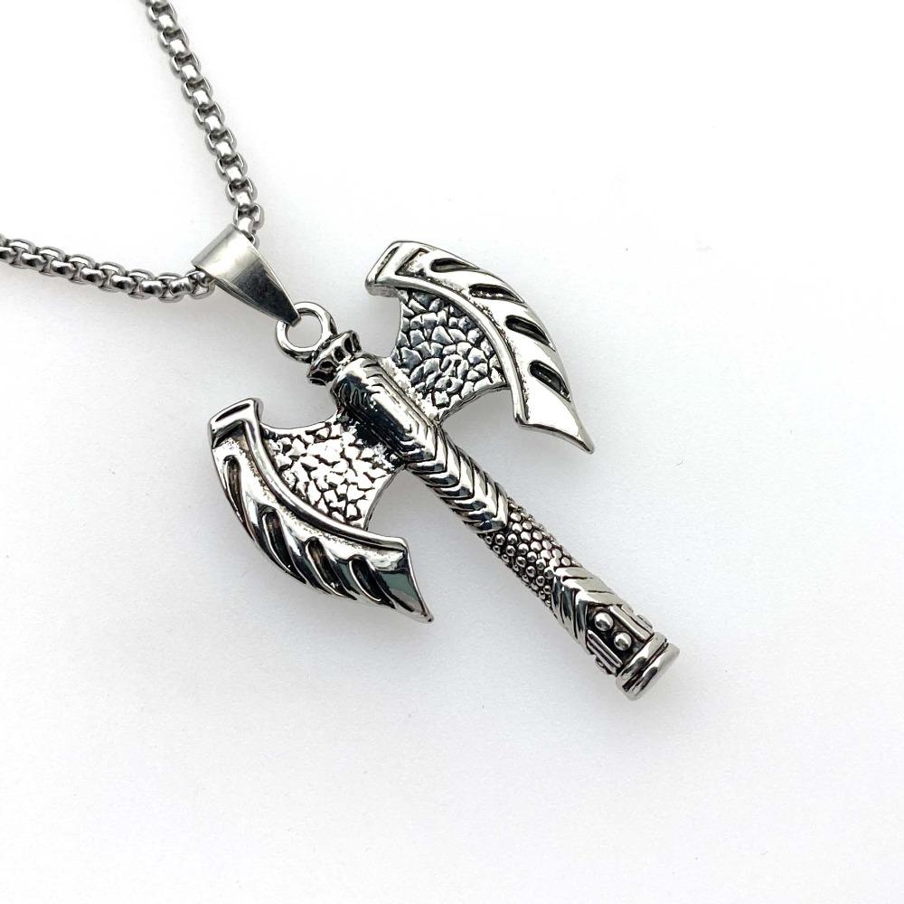 Double Blade Viking Axe Pendant Retro Necklace for Men Women Stainless Steel Chain Gothic Jewelry