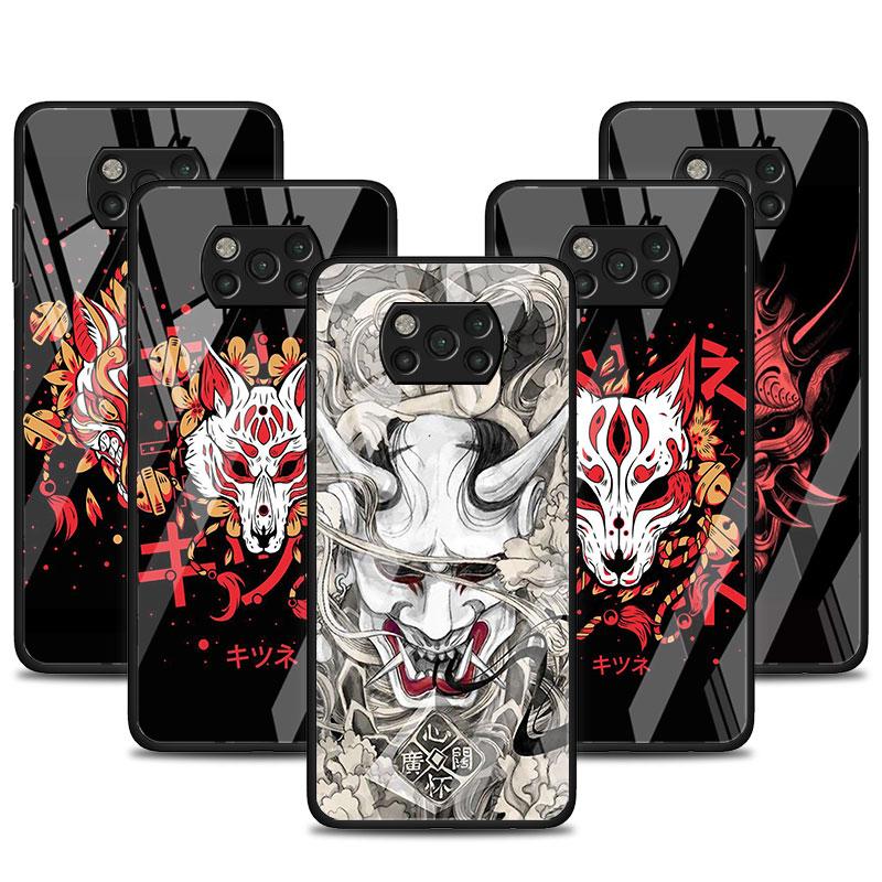 

Стеклянный чехол для Xiaomi Poco X3 NFC 11 Lite 11T F3 M3 для Redmi Note 11 10 9 8 Pro 10S 9S 9A 9C, чехол для телефона, маска самурая Они Xiaomi Poco M3