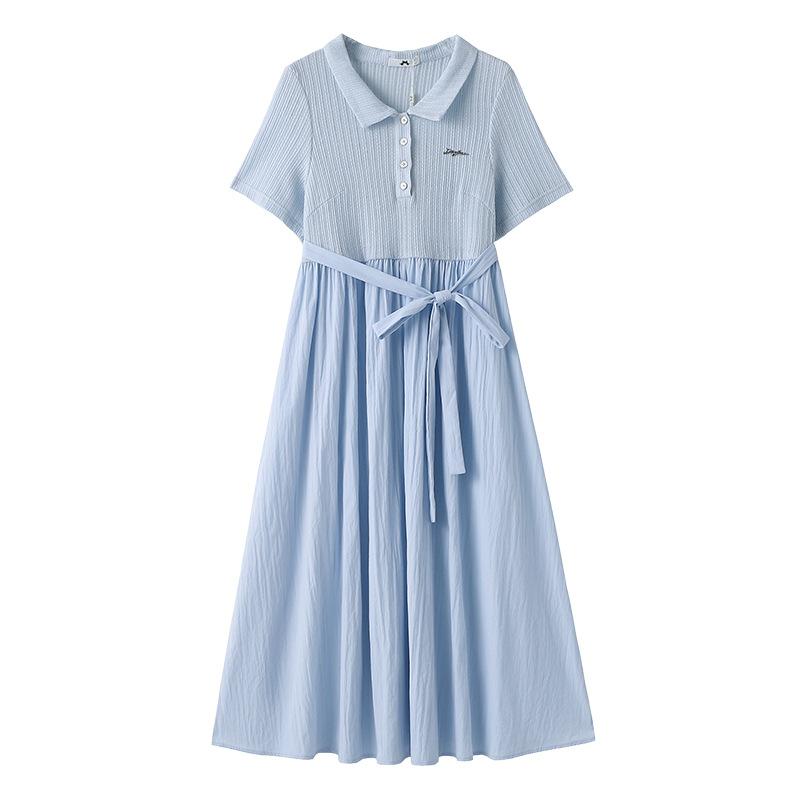 

Новое летнее женское платье большого размера с воротником поло на шнуровке и нишевым дизайном, который стройнит 6XL синий