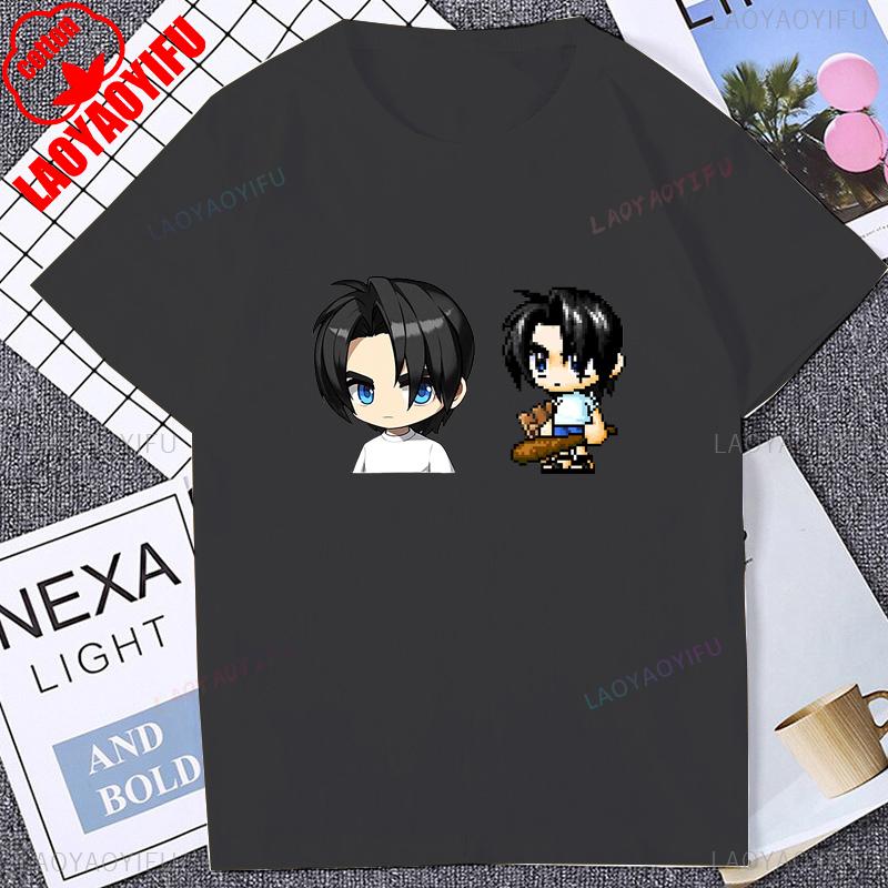 Vintage Pixel Game Style MapleStory Kawaii Printed TShirts Korea Style Buddy Personalize Homme T Shirt Cotton Y2K Otaku Clothing