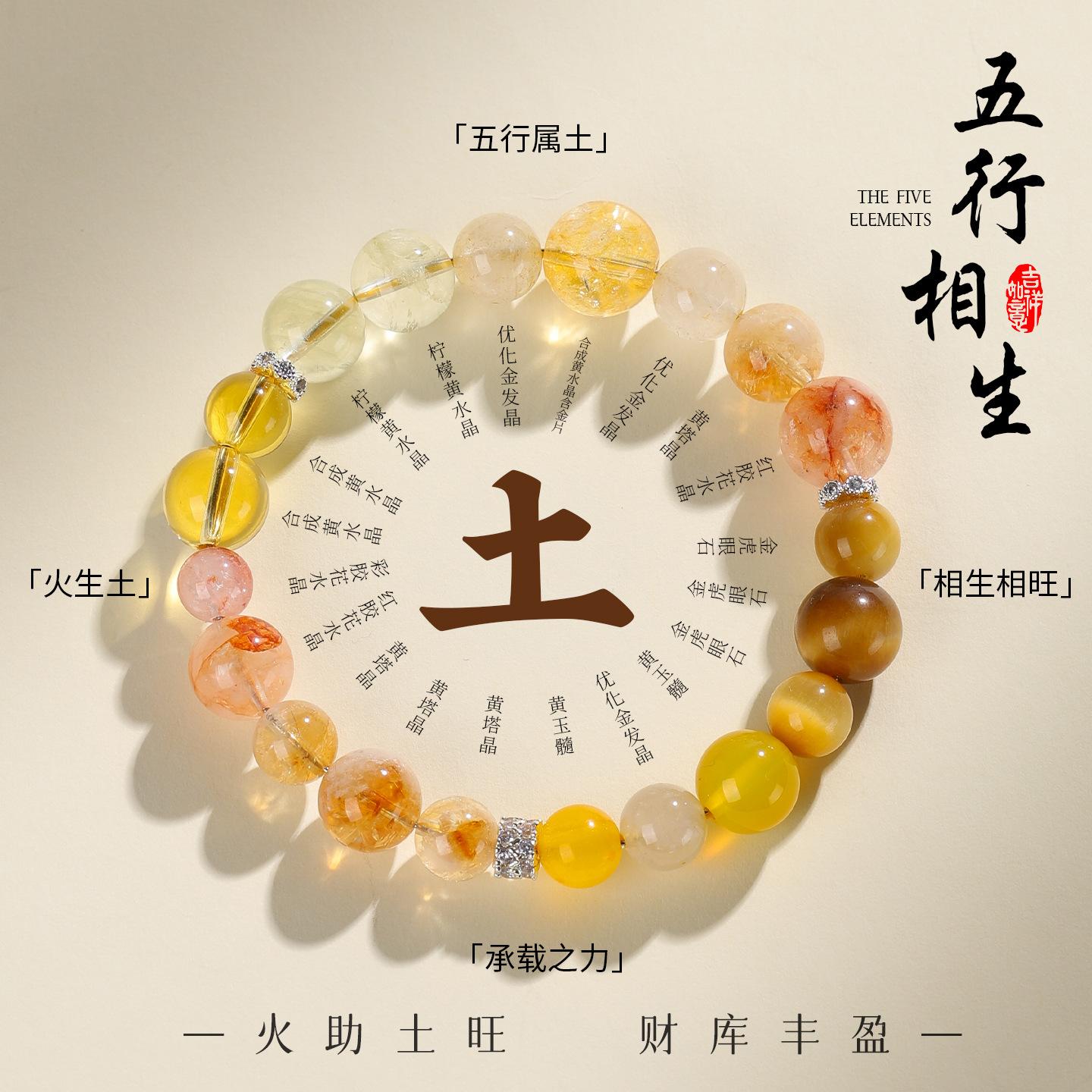 Five Elements Natural Crystal Bracelet for Women, Aquamarine, White Crystal, Green Rutilated Quartz, Agate Bracelet for Men, Attracts Wealth and Good 【Five Elements: Repleni