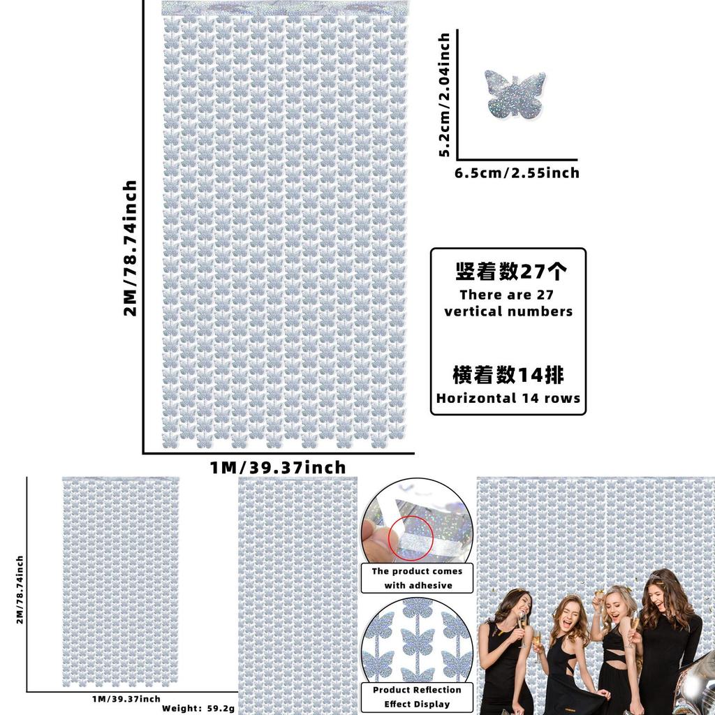 Kolorowa Tęczowa Zasłona Deszczowa z Motylami Do Żywych Dekoracji Imprezowych i Wydarzeń