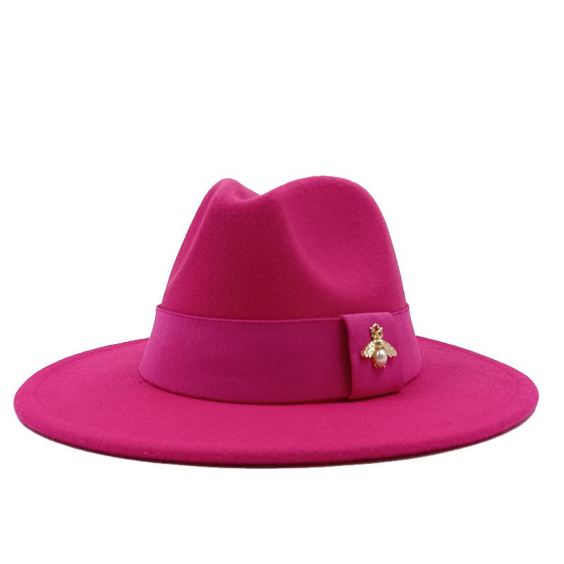 28 Farben Fedora Hüte mit Bienen-Elastikband Herren Fedora Hut Herren Panama Hut Unisex Hut Militärfarbe Fedora Hut 56 -58cm pink