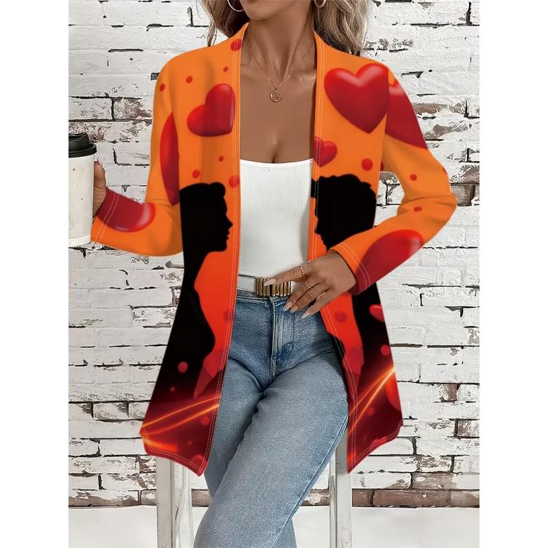 2026 Casual Open Front Cardigan Mid-Length Coat 3D Pumpkin Ghost Print